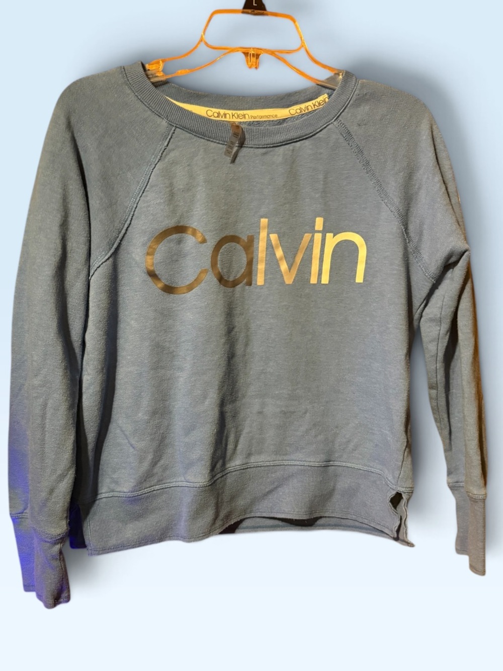 Ladies Calvin Klein Performance Blue Crewneck Logo Pullover Sweatshirt small